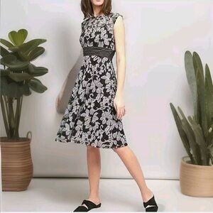 Anthropologie Cit:twa Lace Foral Dress Black‎ and White Size 10 Women’s